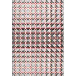 Photo of Red Black And Ivory Geometric Washable Area Rug With UV Protection