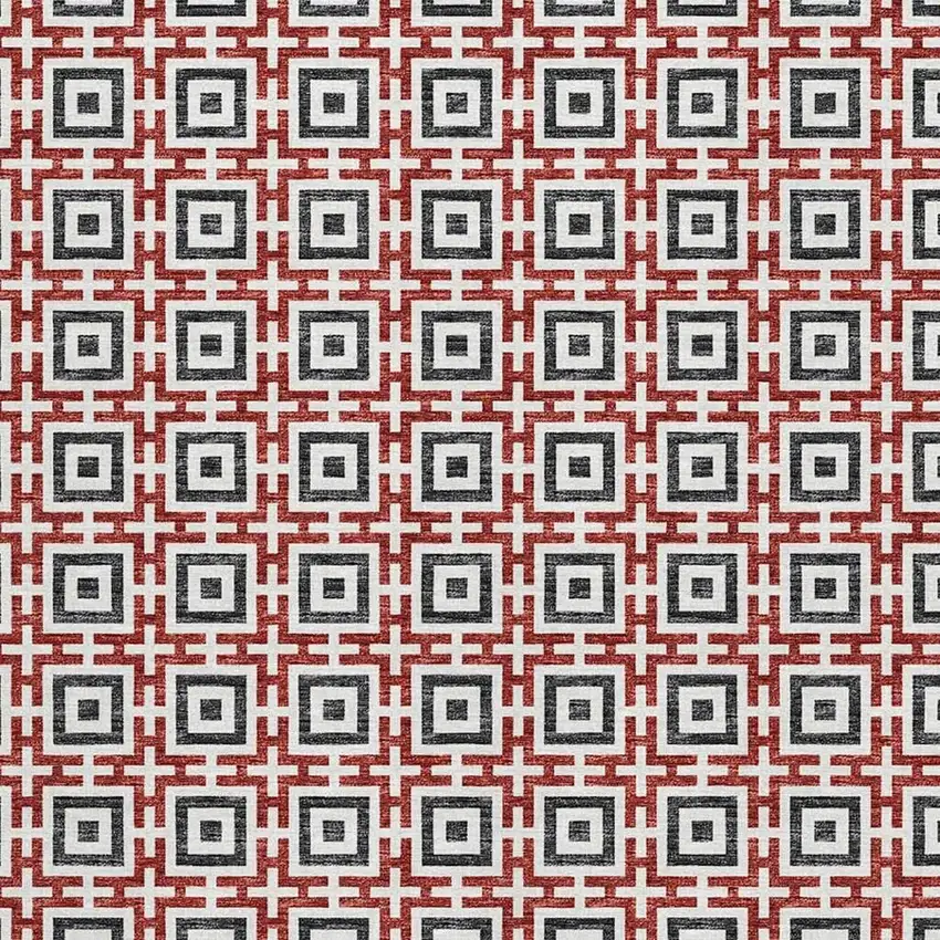 Red Black And Ivory Geometric Washable Area Rug With UV Protection Photo 4