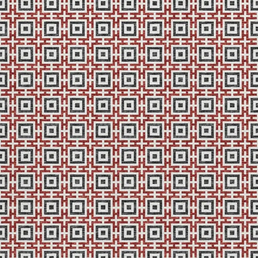 Red Black And Ivory Geometric Washable Area Rug With UV Protection Photo 5