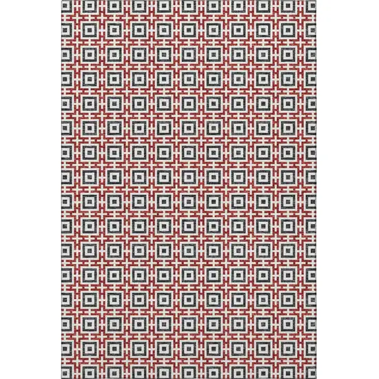Red Black And Ivory Geometric Washable Area Rug With UV Protection Photo 4