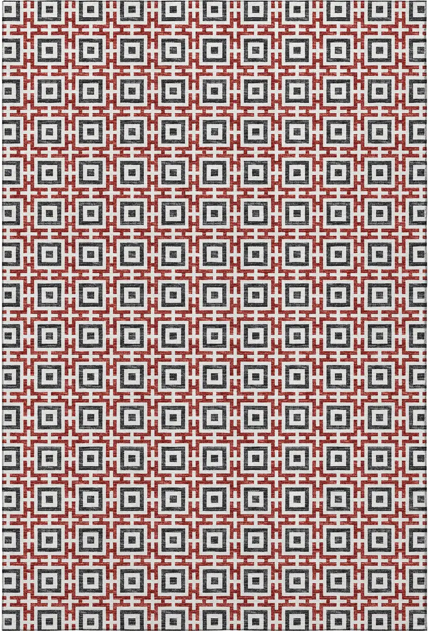 Red Black And Ivory Geometric Washable Area Rug With UV Protection Photo 4