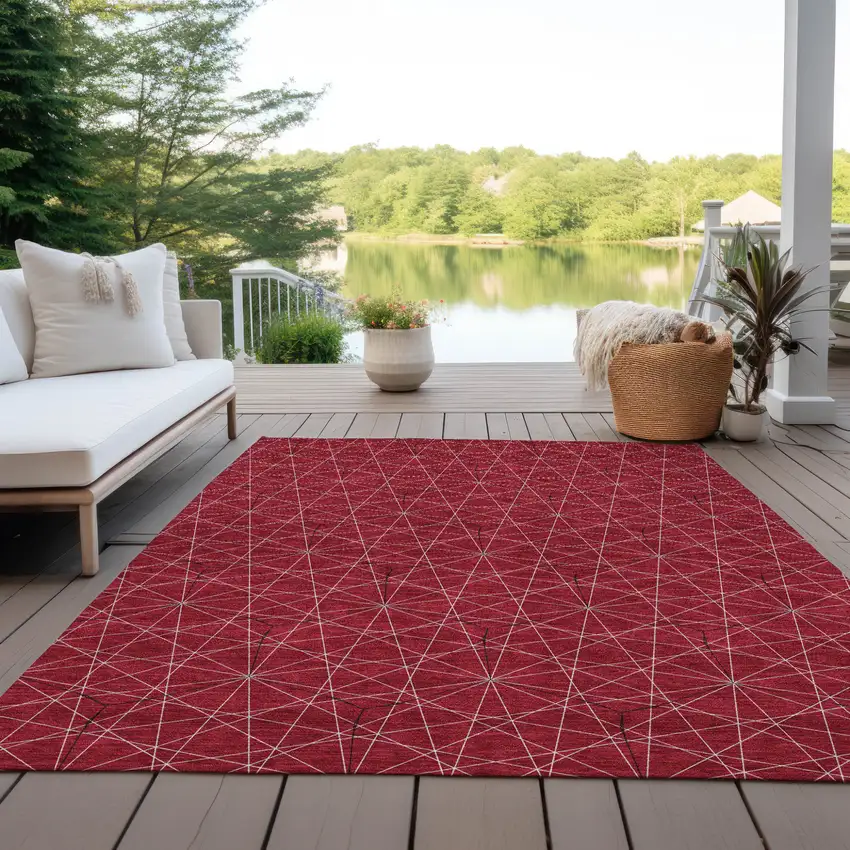 Red Black And Ivory Geometric Washable Indoor Outdoor Area Rug Photo 9