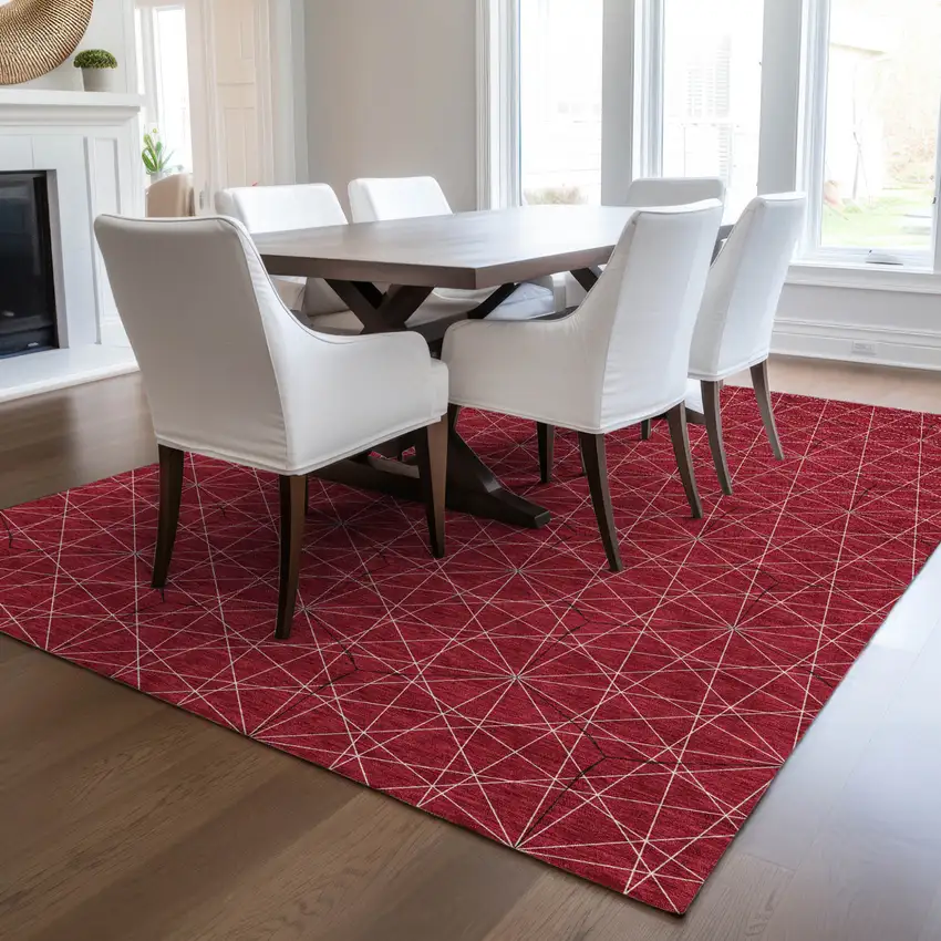 Red Black And Ivory Geometric Washable Indoor Outdoor Area Rug Photo 9