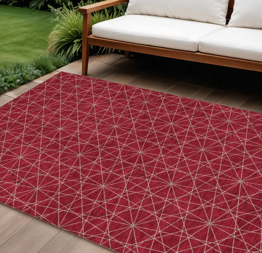 Red Black And Ivory Geometric Washable Indoor Outdoor Area Rug Photo 1
