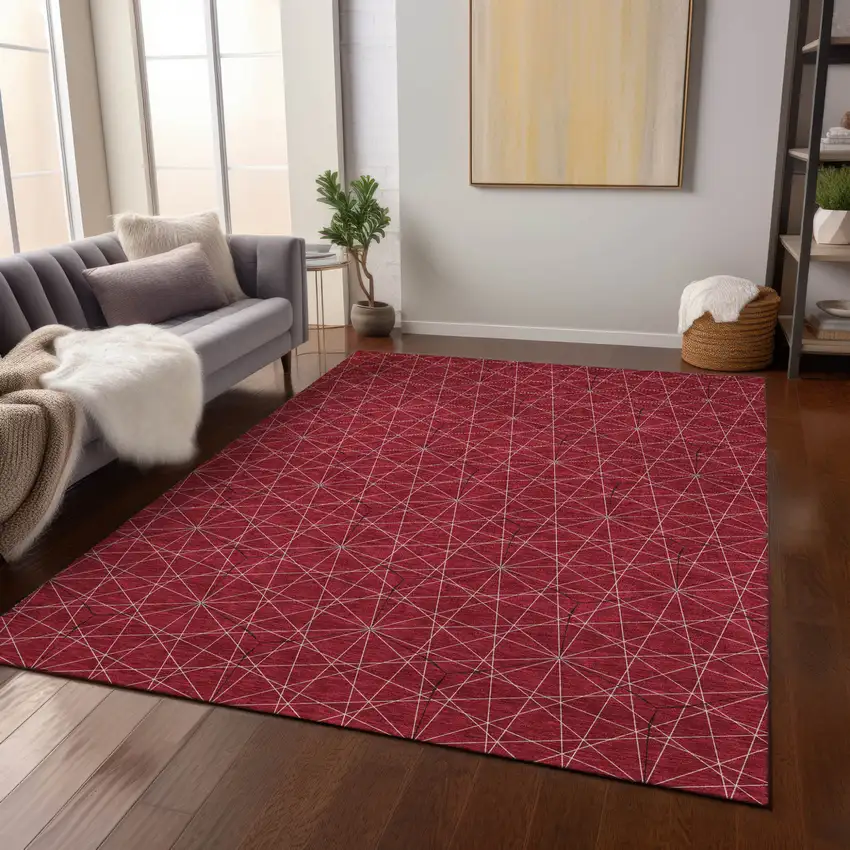 Red Black And Ivory Geometric Washable Indoor Outdoor Area Rug Photo 8