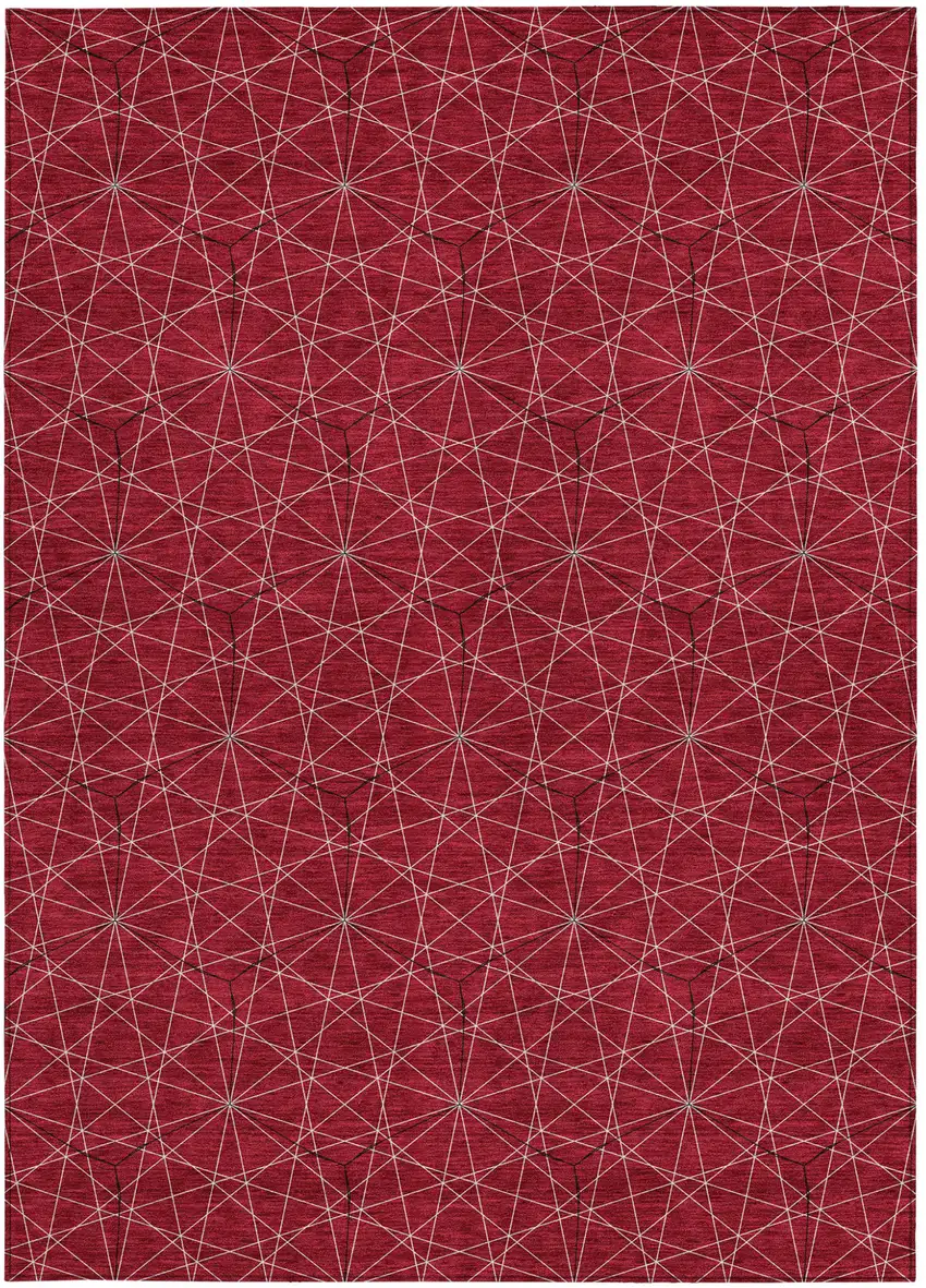 Red Black And Ivory Geometric Washable Indoor Outdoor Area Rug Photo 6
