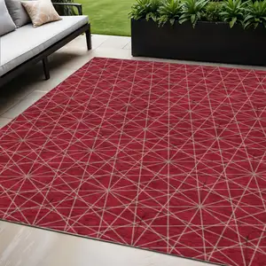 Photo of Red Black And Ivory Geometric Washable Indoor Outdoor Area Rug