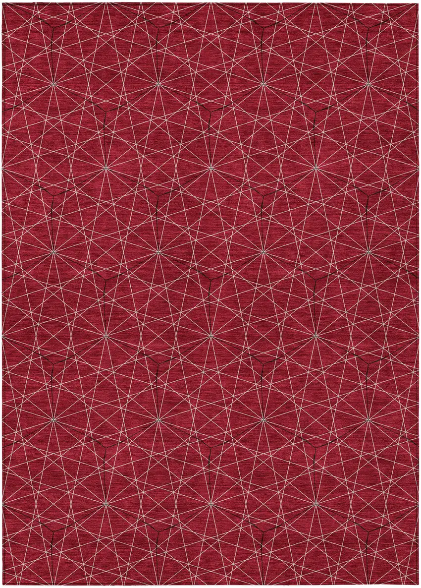Red Black And Ivory Geometric Washable Indoor Outdoor Area Rug Photo 2