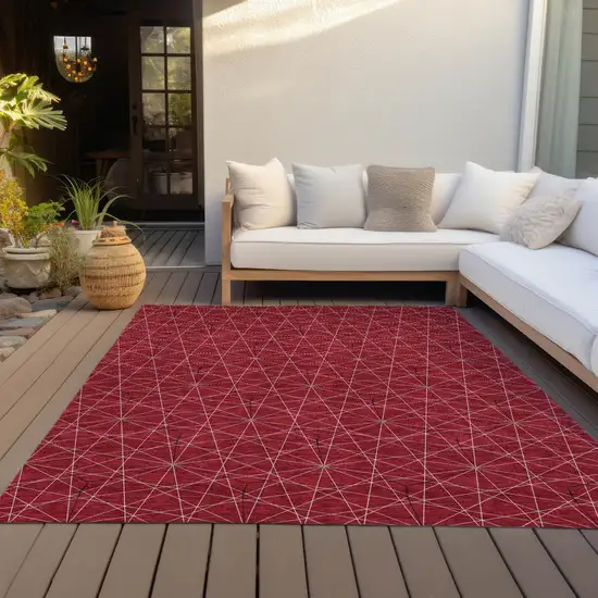 Red Black And Ivory Geometric Washable Indoor Outdoor Area Rug Photo 7
