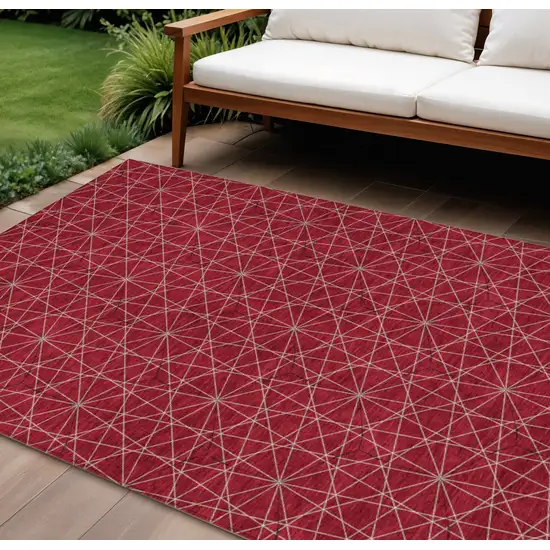 Red Black And Ivory Geometric Washable Indoor Outdoor Area Rug Photo 1