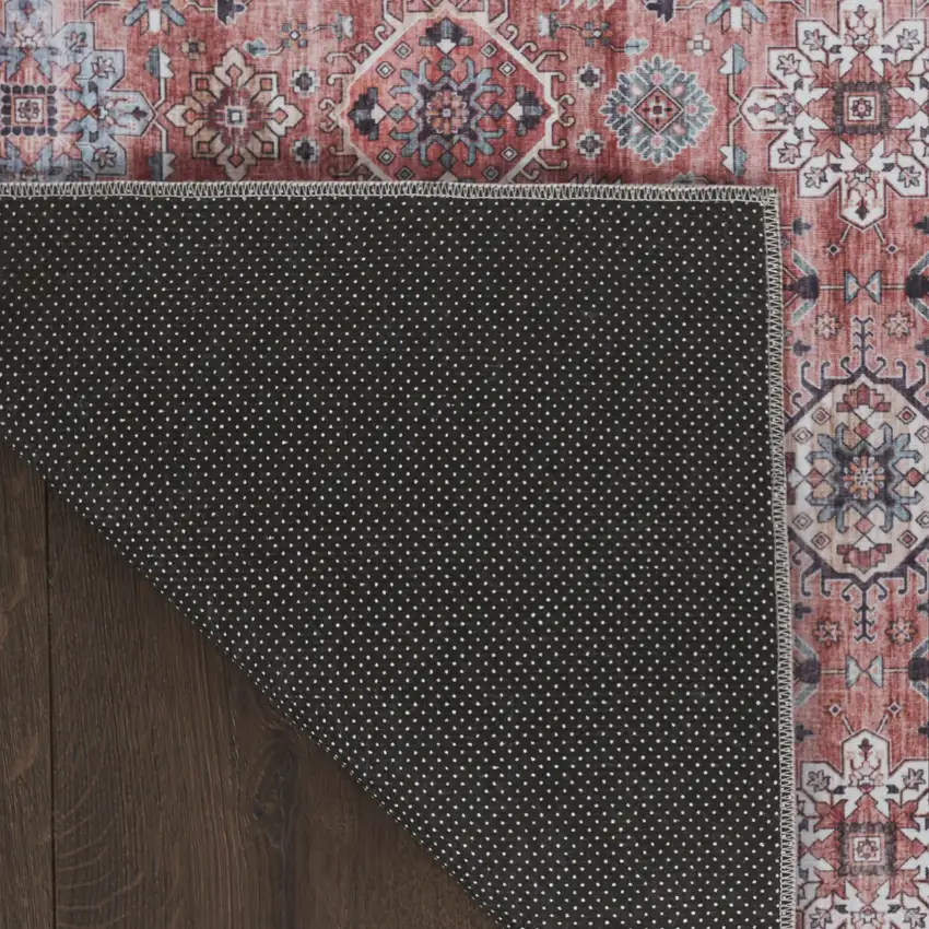 Red Black And Ivory Oriental Distressed Area Rug Photo 9