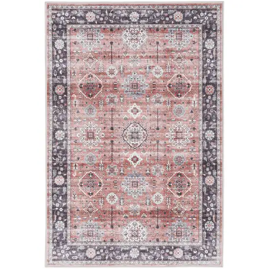 Red Black And Ivory Oriental Distressed Area Rug Photo 4