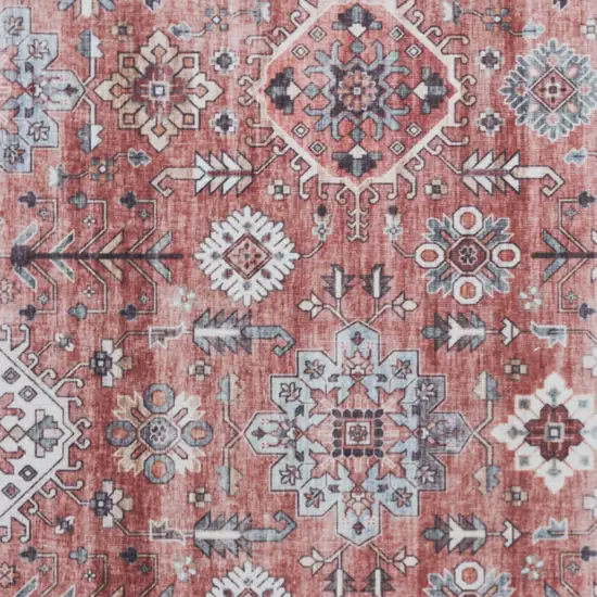 Red Black And Ivory Oriental Distressed Area Rug Photo 7