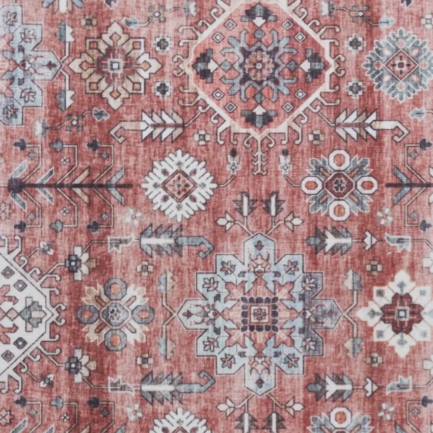 Red Black And Ivory Oriental Distressed Area Rug Photo 7