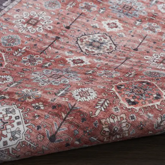 Red Black And Ivory Oriental Distressed Area Rug Photo 8