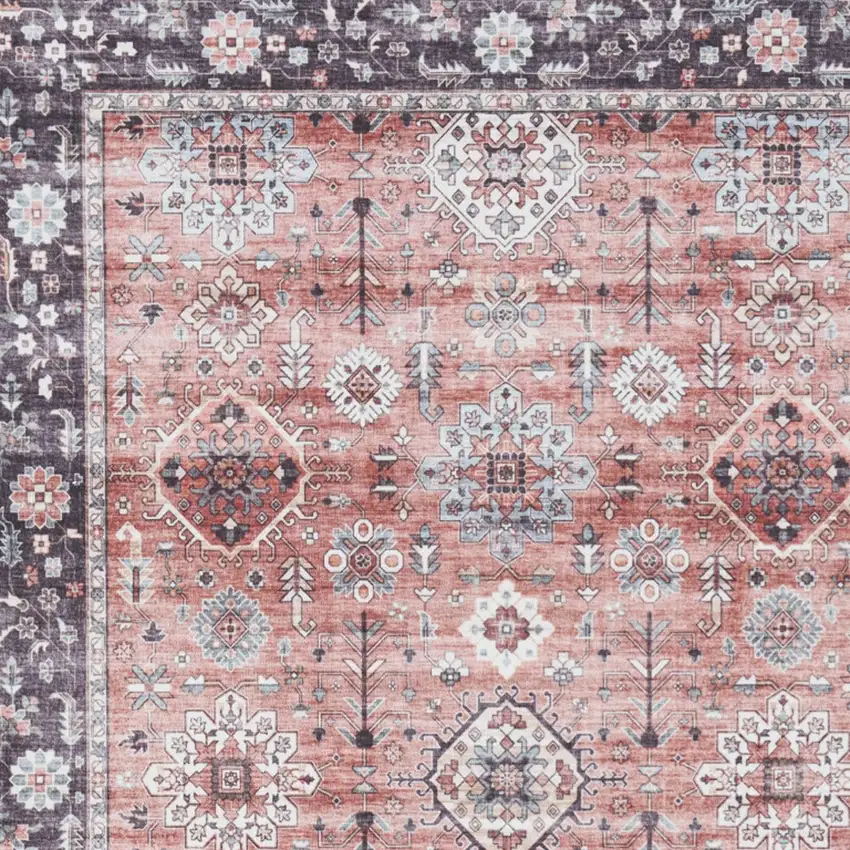 Red Black And Ivory Oriental Distressed Area Rug Photo 6