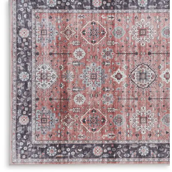 Red Black And Ivory Oriental Distressed Area Rug Photo 2