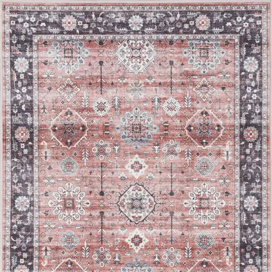 Red Black And Ivory Oriental Distressed Area Rug Photo 5