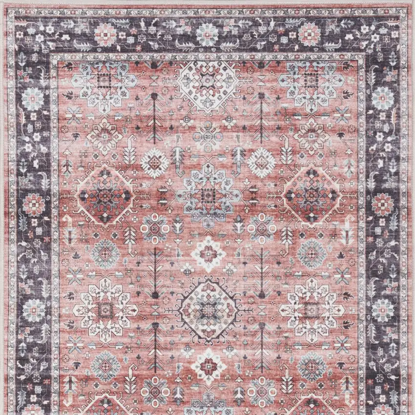 Red Black And Ivory Oriental Distressed Area Rug Photo 5