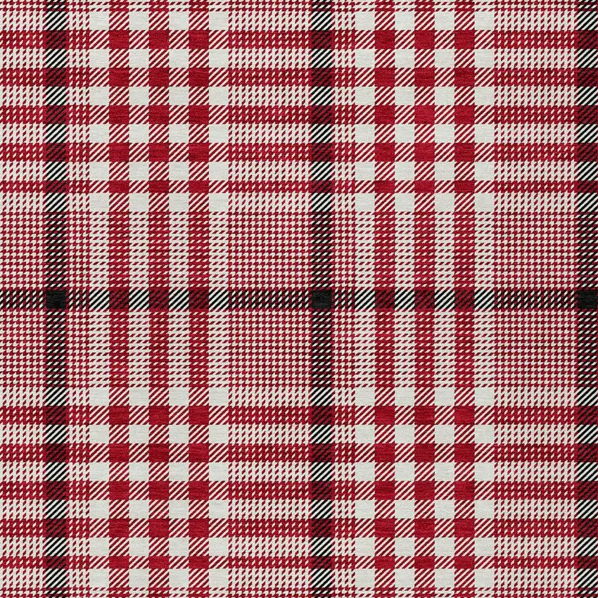 Red Black And Ivory Plaid Washable Indoor Outdoor Area Rug Photo 5