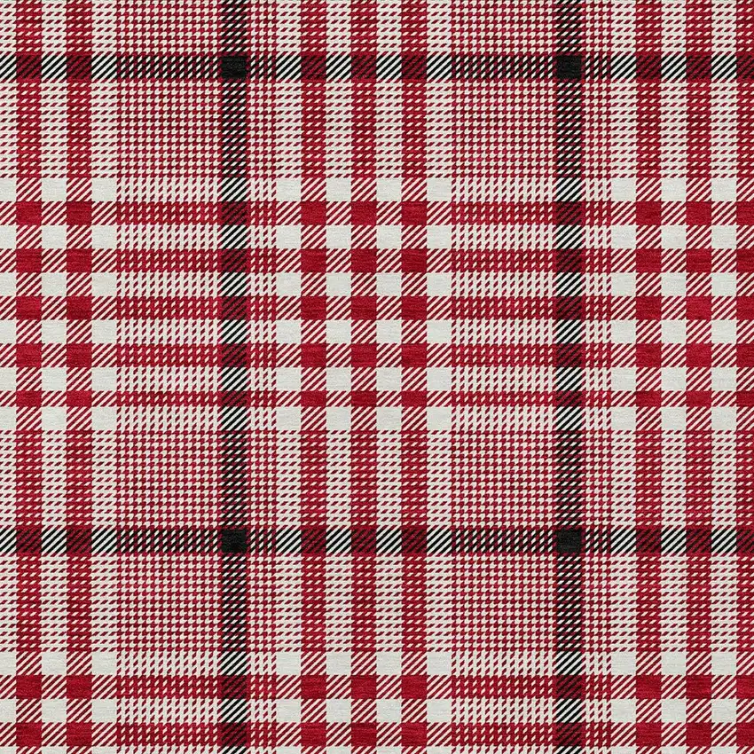 Red Black And Ivory Plaid Washable Indoor Outdoor Area Rug Photo 5