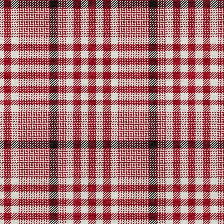 Red Black And Ivory Plaid Washable Indoor Outdoor Area Rug Photo 5