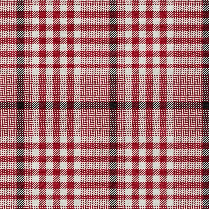 Red Black And Ivory Plaid Washable Indoor Outdoor Area Rug Photo 5