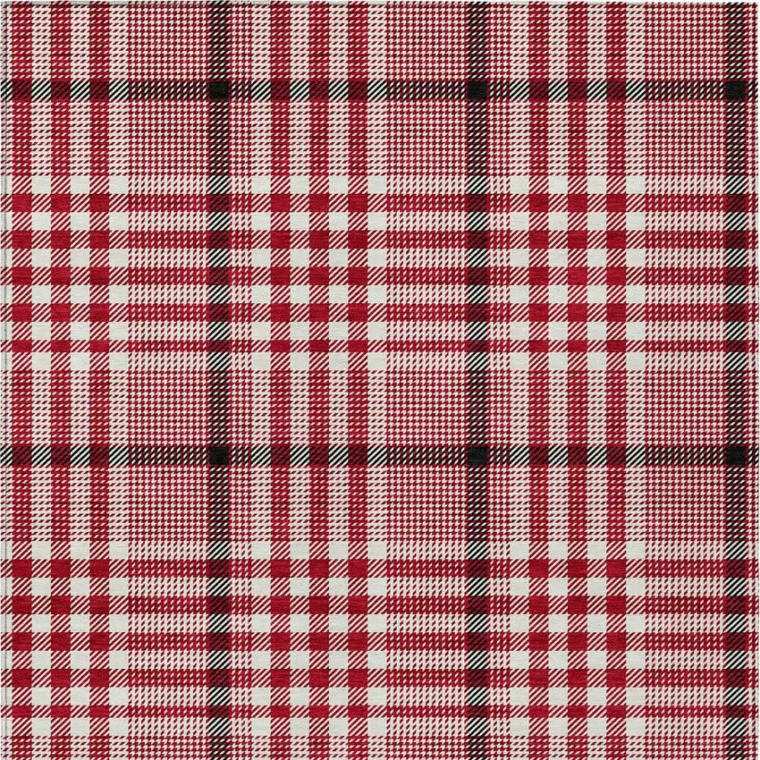 Red Black And Ivory Plaid Washable Indoor Outdoor Area Rug Photo 6