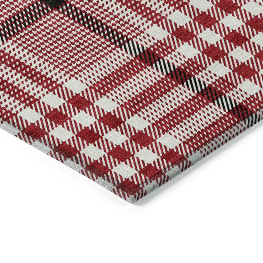 Red Black And Ivory Plaid Washable Indoor Outdoor Area Rug Photo 4