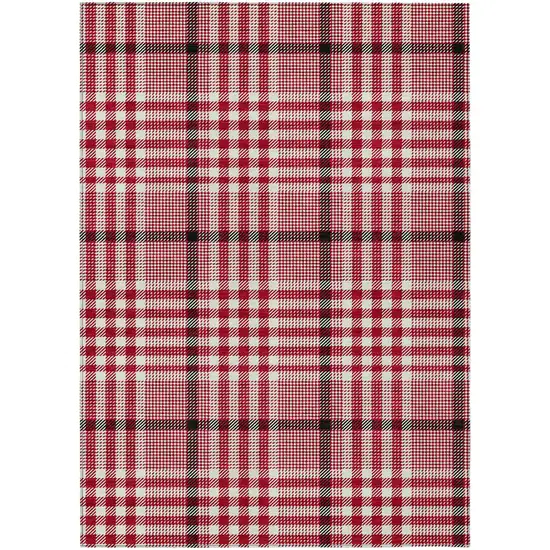 Red Black And Ivory Plaid Washable Indoor Outdoor Area Rug Photo 2