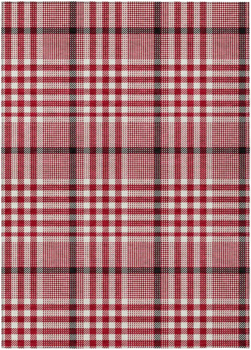 Red Black And Ivory Plaid Washable Indoor Outdoor Area Rug Photo 2