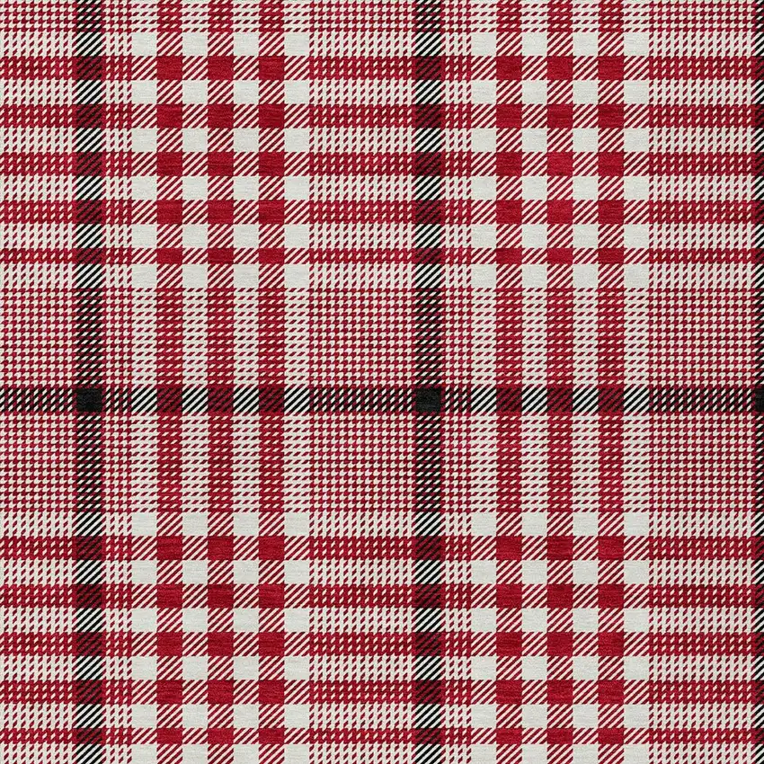 Red Black And Ivory Plaid Washable Indoor Outdoor Area Rug Photo 5