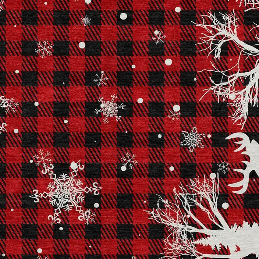 Red Black And Ivory Plaid Washable Indoor Outdoor Area Rug Photo 3