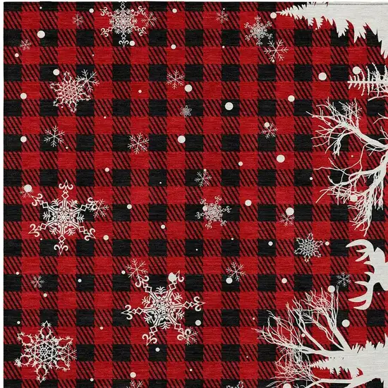 Red Black And Ivory Plaid Washable Indoor Outdoor Area Rug Photo 4