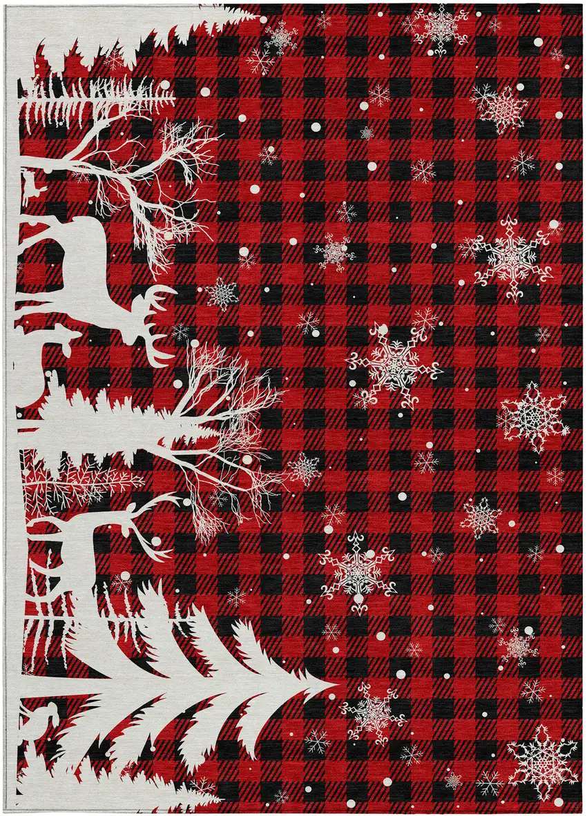 Red Black And Ivory Plaid Washable Indoor Outdoor Area Rug Photo 4