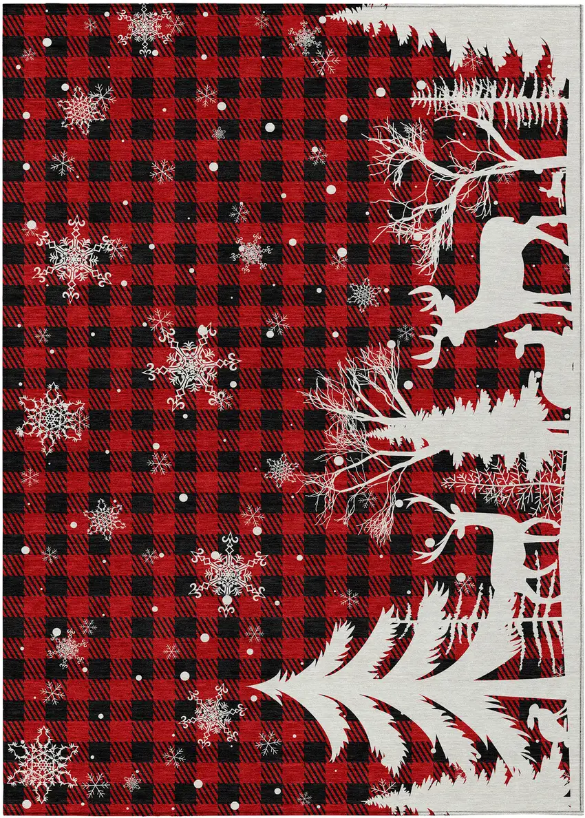 Red Black And Ivory Plaid Washable Indoor Outdoor Area Rug Photo 1