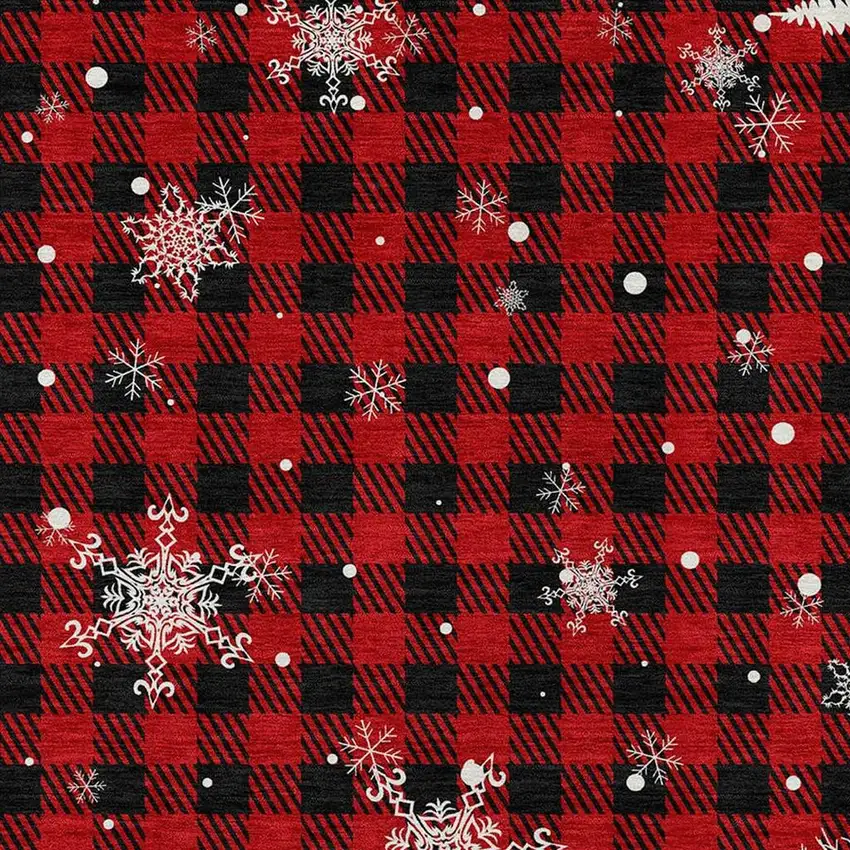 Red Black And Ivory Plaid Washable Indoor Outdoor Area Rug Photo 4