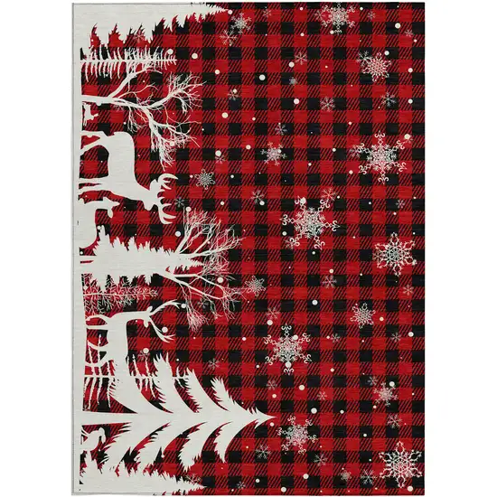 Red Black And Ivory Plaid Washable Indoor Outdoor Area Rug Photo 3