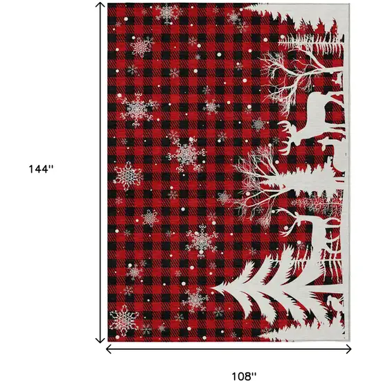 Red Black And Ivory Plaid Washable Indoor Outdoor Area Rug Photo 9