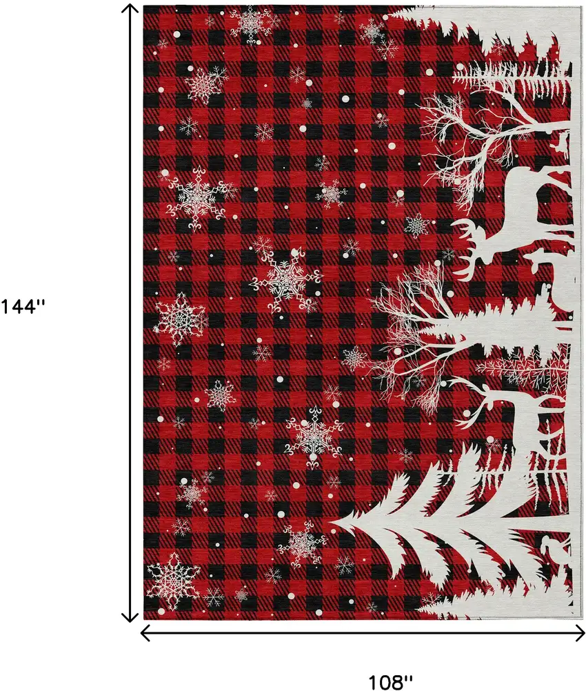 Red Black And Ivory Plaid Washable Indoor Outdoor Area Rug Photo 9