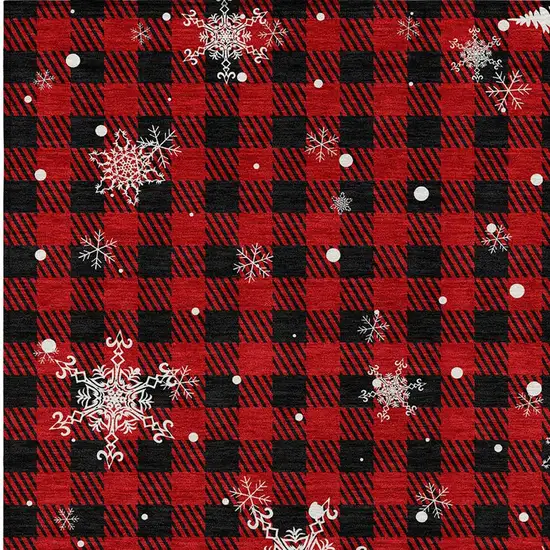 Red Black And Ivory Plaid Washable Indoor Outdoor Area Rug Photo 6