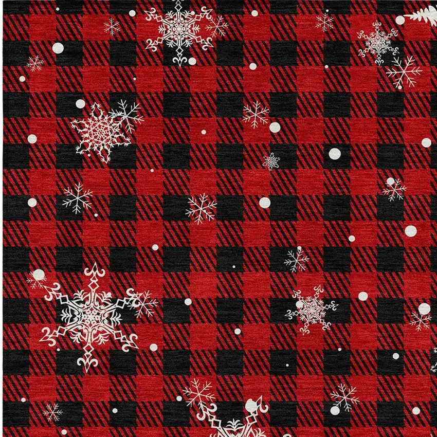 Red Black And Ivory Plaid Washable Indoor Outdoor Area Rug Photo 6