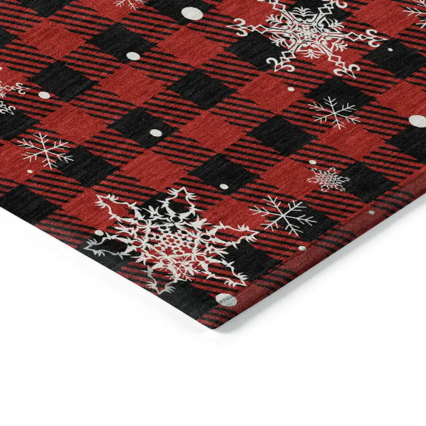 Red Black And Ivory Plaid Washable Indoor Outdoor Area Rug Photo 5