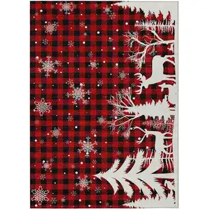 Photo of Red Black And Ivory Plaid Washable Indoor Outdoor Area Rug