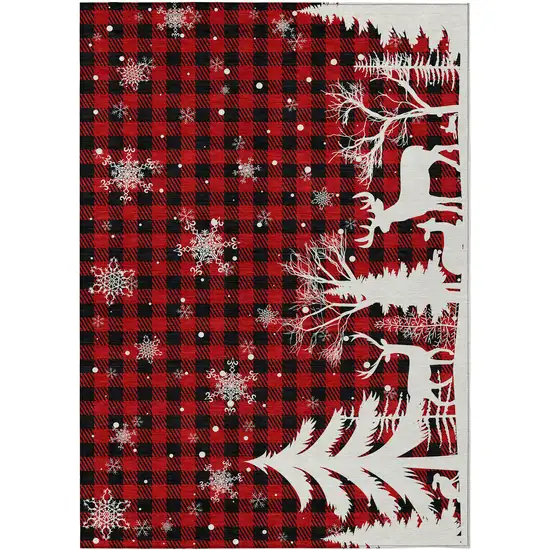 Red Black And Ivory Plaid Washable Indoor Outdoor Area Rug Photo 2