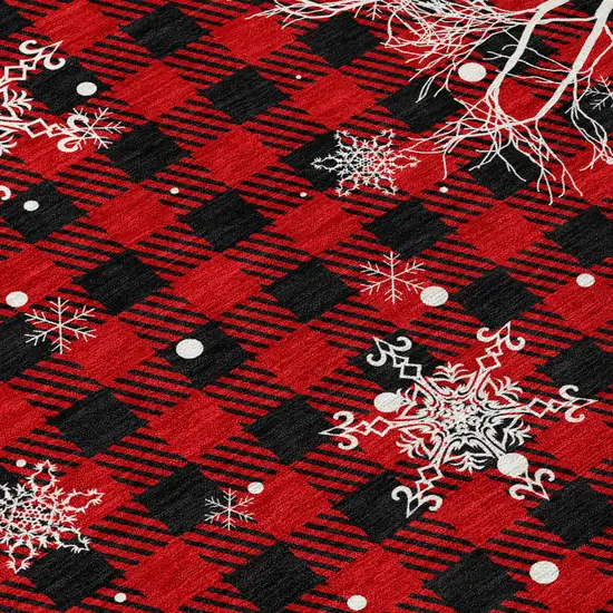 Red Black And Ivory Plaid Washable Indoor Outdoor Area Rug Photo 8