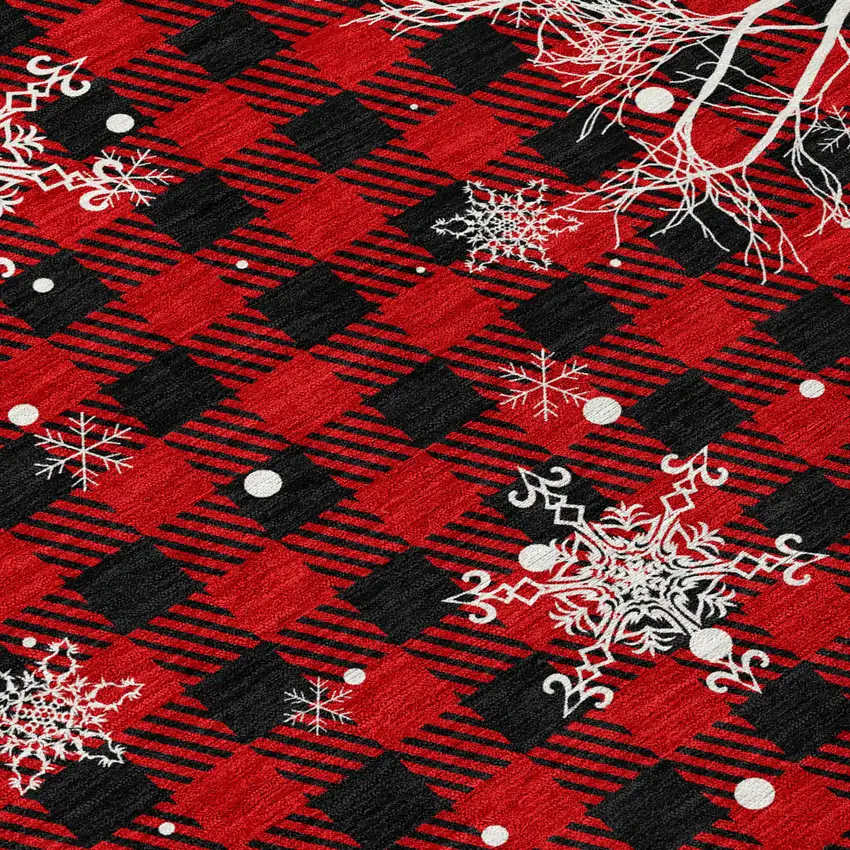 Red Black And Ivory Plaid Washable Indoor Outdoor Area Rug Photo 8