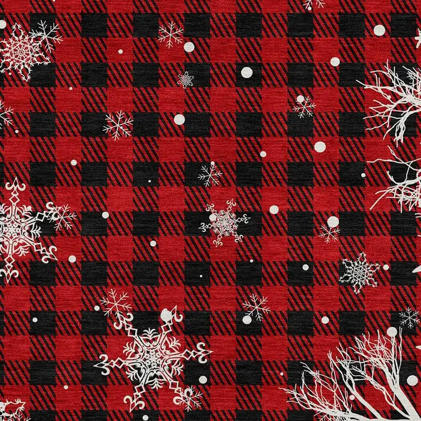Red Black And Ivory Plaid Washable Indoor Outdoor Area Rug Photo 4