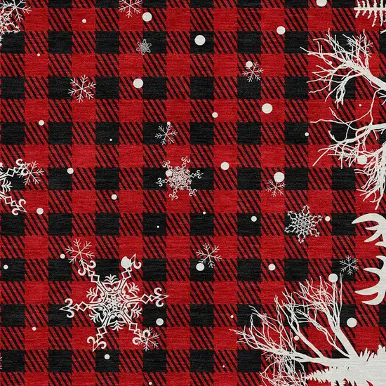 Red Black And Ivory Plaid Washable Indoor Outdoor Area Rug Photo 4