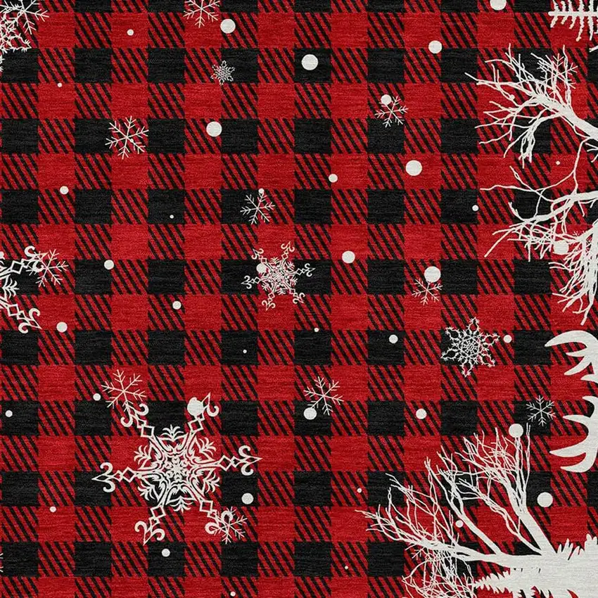 Red Black And Ivory Plaid Washable Indoor Outdoor Area Rug Photo 4